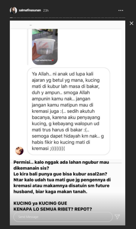 Salmafina Sunan Kena Hujat Usai Kremasikan Mayat Kucingnya, Beri Balasan Ngegas Ini