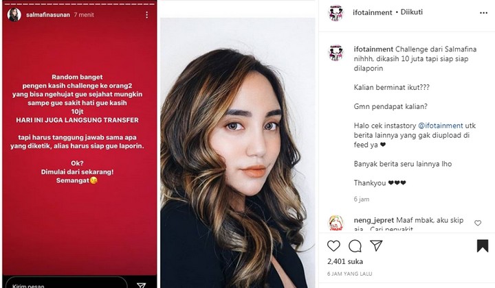 Salmafina Sunan Minta Dihujat dan Janjikan Hadiah Rp10 Juta Malah Direspon Begini