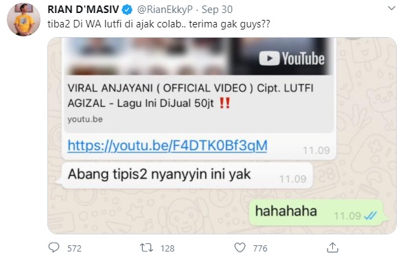 Rian D’Masiv Mendadak Diajak Collab Lutfi Agizal Nyanyi Lagu ‘Anjayani, Netter Beri Peringatan