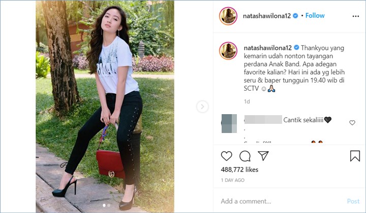 natasha wilona membagikan potret untuk merayakan episode perdana dari sinetron \'anak band\'