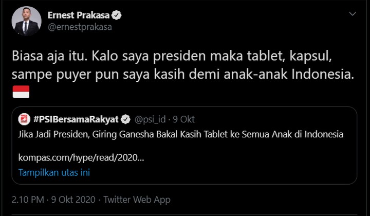 Janji Giring Ganesha Andai Jadi Presiden RI 2024 Direspon Kocak Ernest Prakasa Begini