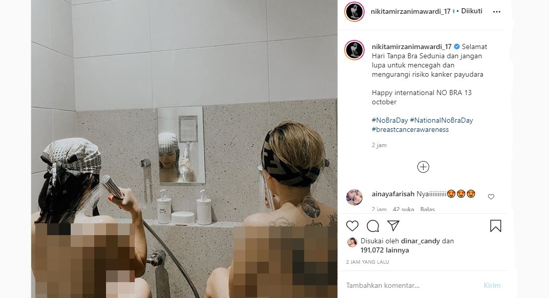 Heboh Nikita Mirzani Pamer Foto Vulgar Bareng Dinar Candy di Hari Tanpa Bra Sedunia