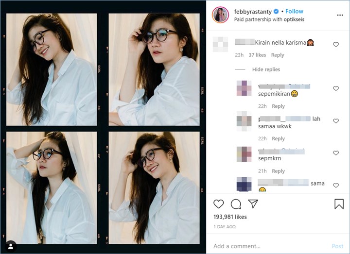 febby rastanty disebut mirip dengan nella kharisma kala mengenakan kacamata