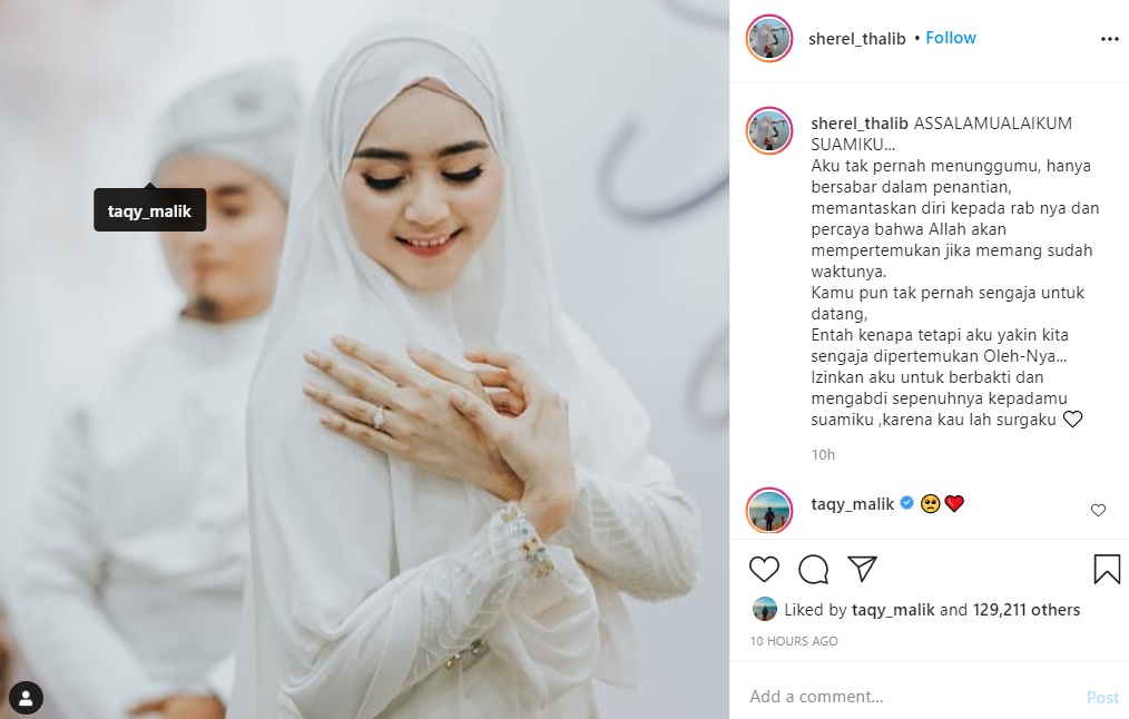 Dinikahi Taqy Malik, Sherel Thalib Tulis Ungkapan Hati Menyentuh Sukses Bikin Iri?
