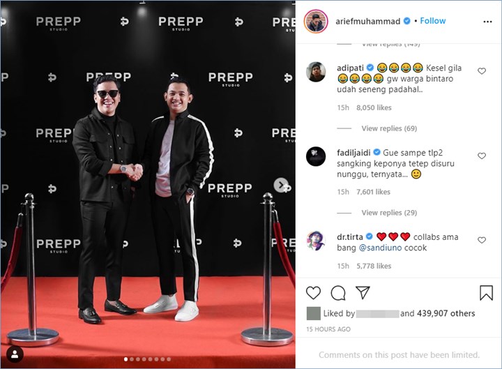 arief muhammad mendapatkan banyak komentar dari warganet dan sederet selebriti ternama