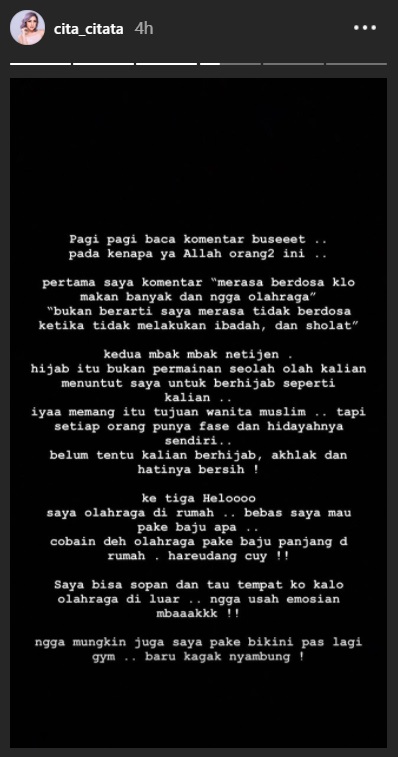 Jawaban Tegas Cita Citata Usai Busana Olahraga Dicibir Umbar Aurat, Singgung Soal Ini