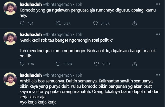 bintang emon menyoroti mengenai potret komodo menghadang truk proyek yang viral di media sosial
