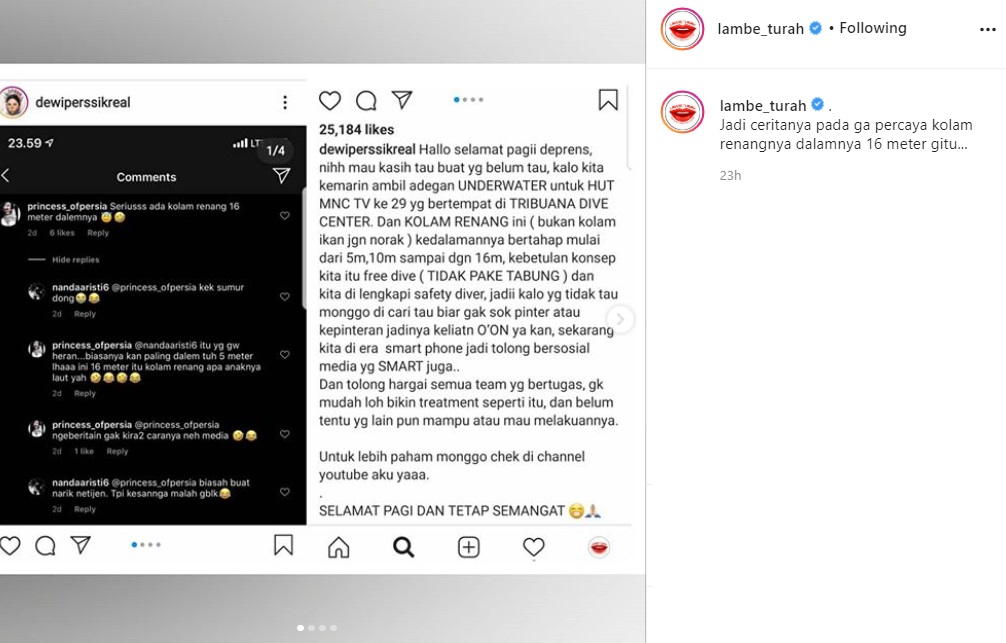 ‘Bungkam’ Netizen Nyinyir, Dewi Persik Jelaskan Soal Aksi Menari di Kolam Sedalam 16 Meter