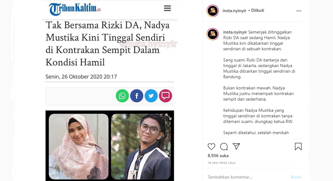 Tak Seatap dengan Rizki DA, Nadya Kini Dikabarkan Tinggal di Kontrakan Sempit