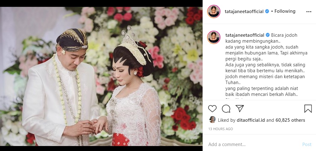 Terjawab, Tata Janeeta Akhirnya Pamer Wajah Suami Seraya Bicara Soal Jodoh