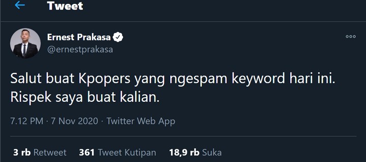 Ernest Prakasa Berterima Kasih pada K-Popers di Tengah Kehebohan Video Syur Mirip Gisella Anastasia