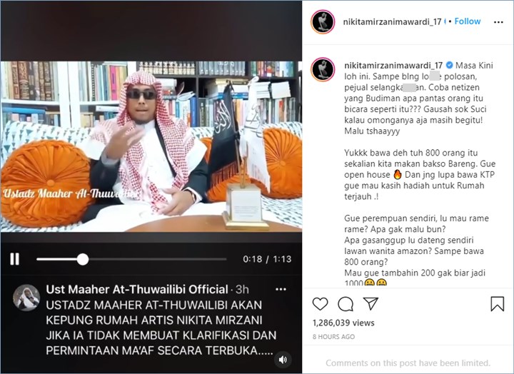 unggahan nikita mirzani di instagram