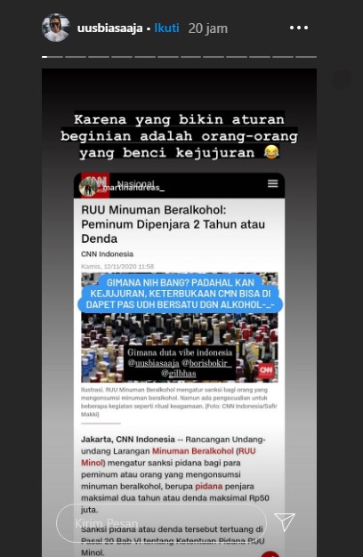 Tanggapan Menohok Uus Soal RUU Larangan Minuman Beralkohol