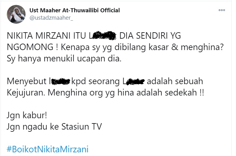 Nikita Mirzani Tak Terima Dipanggil Begini, Ustaz Maaher Langsung Bagikan Video Lawas Ini