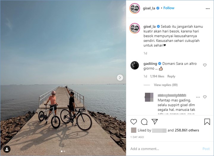 gading marten menuliskan komentar di unggahan gisela anastasia