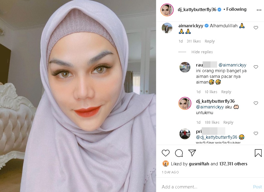 Pajang Foto Close Up Pakai Hijab, Interaksi Manis Katty Butterfly dan Aiman Ricky Bikin Fans Baper