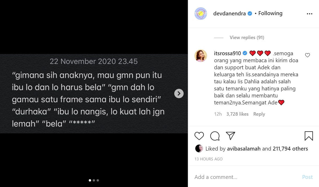 Tanggapi Soal Curhatan Devano Danendra di IG, Rossa Sebut Iis Dahlia Sosok Teman Paling Baik