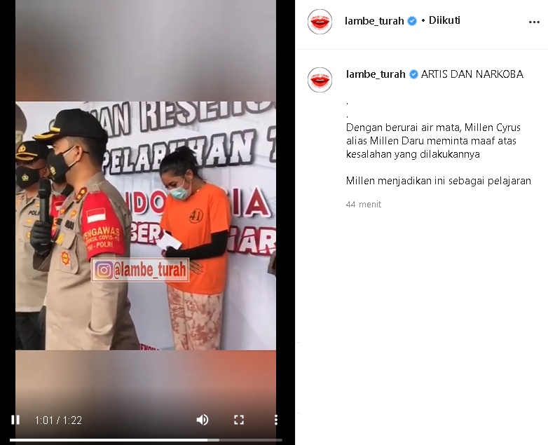 Berbaju Oranye, Millendaru Nangis Terisak Minta Maaf ke Keluarga Besar Usai Ditangkap Terkait Narkoba
