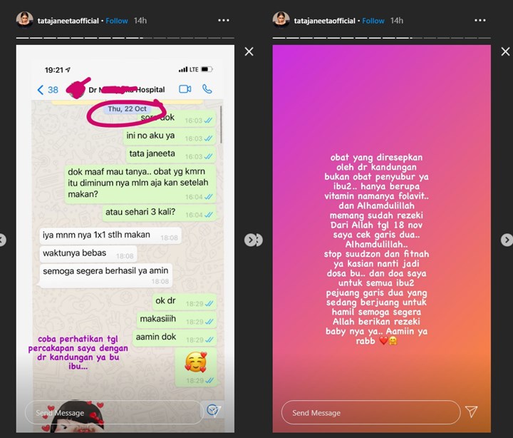 tata janeeta membeberkan percakapan dengan dokter kandungan