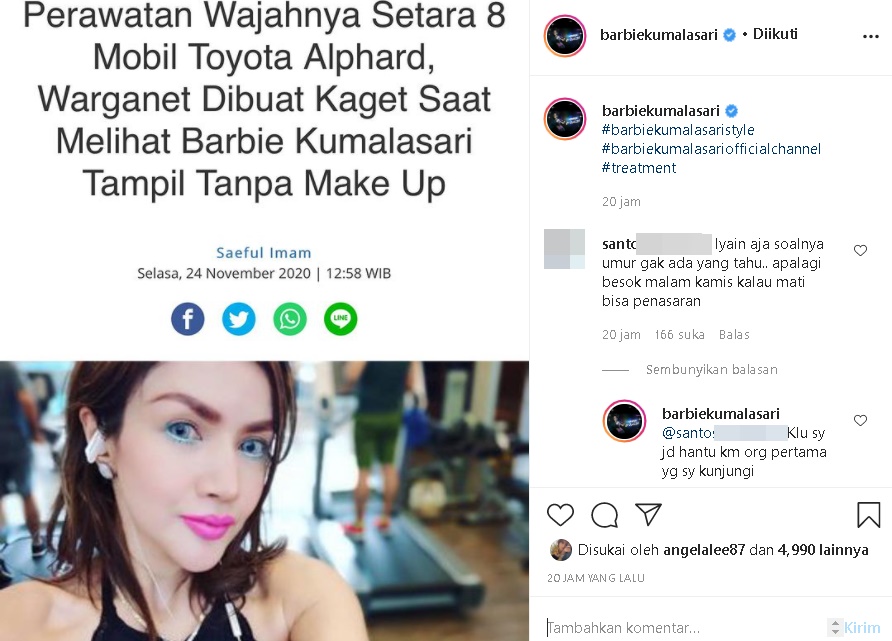 Didoakan Warganet Meninggal, Balasan Menggelitik Barbie Kumalasari Bikin Terpingkal