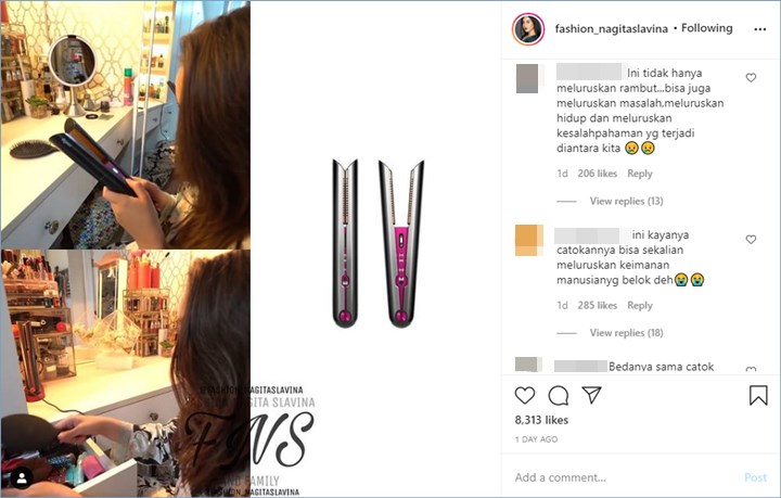 harga alat catokan rambut yang dimiliki oleh nagita slavina disambut komentar kocak dari para penggemar
