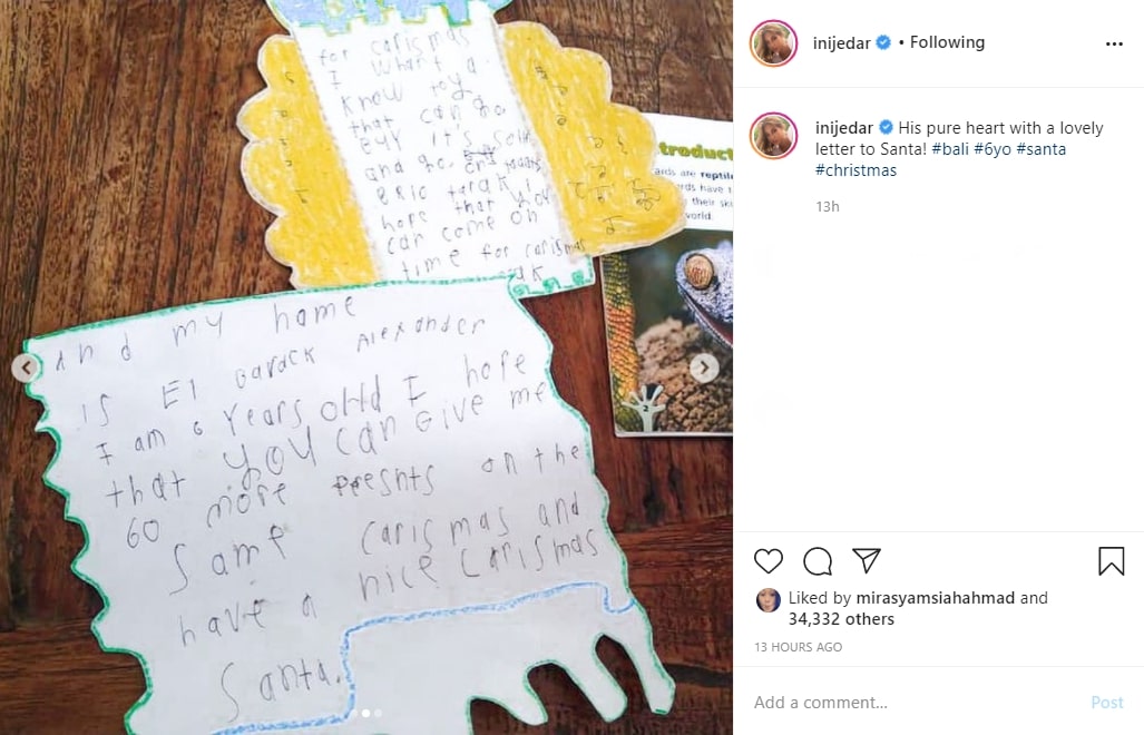 Jessica Iskandar Posting Surat Manis El Barack untuk Sinterklas Jelang Natal, Ungkap Permintaan Ini