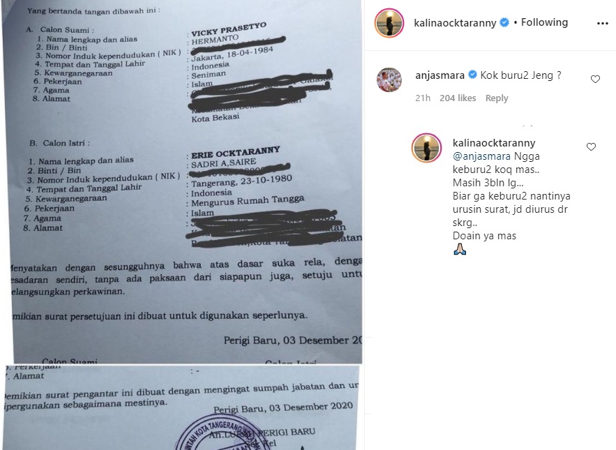 Anjasmara Sebut Rencana Pernikahannya dengan Vicky Prasetyo Buru-buru, Kalina Jawaban Begini