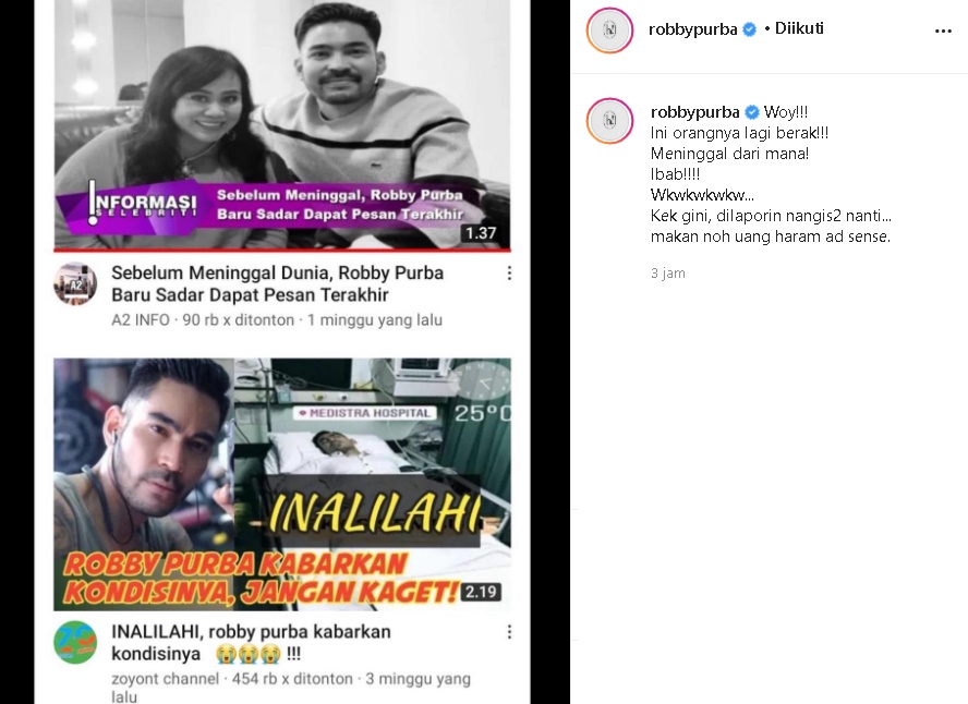 Robby Purba Naik Pitam Diberitakan Meninggal Dunia, Rekan Artis Ikut Berang