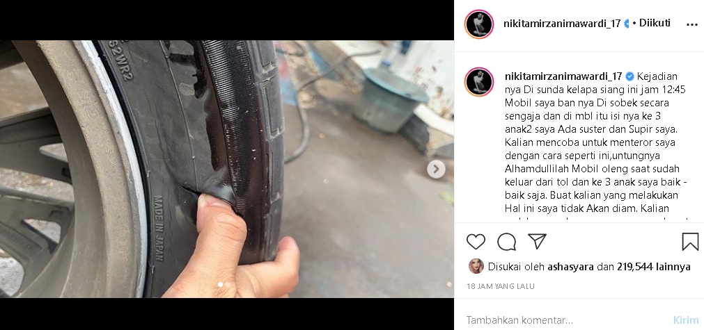 Ban Mobil Disobek, Nikita Mirzani Ngamuk Hingga Ancam Pelaku Teror Begini