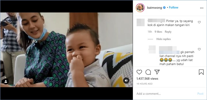 baim wong langsung banjir pembelaan dari penonton kanal youtube setianya lantaran dikira mengajarkan kiano tiger wong makan menggunakan tangan kiri
