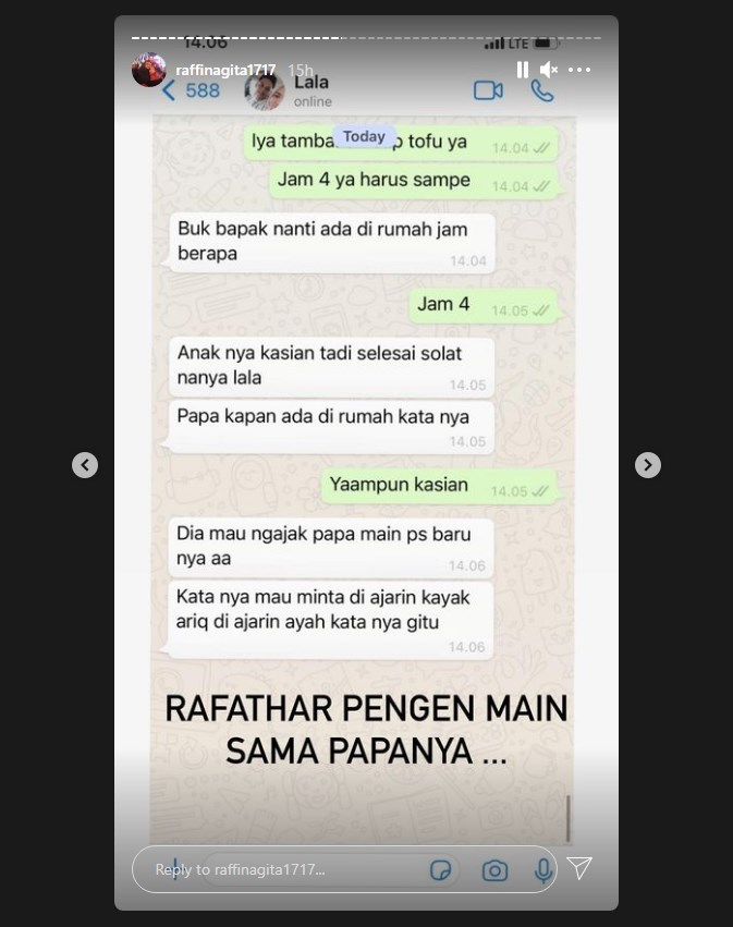 nagita slavina menunjukkan pesan pengasuh rafathar