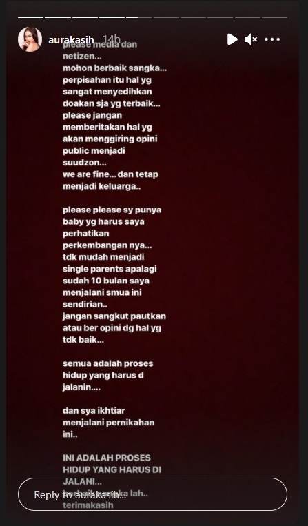 Layangkan Gugatan Cerai, Curhat Aura Kasih: Perpisahan Itu Sangat Menyedihkan