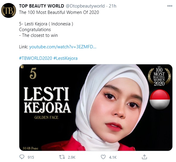 Lesti Kejora Masuk 5 Besar Wanita Tercantik di Dunia, Disambut Reaksi Tak Terduga