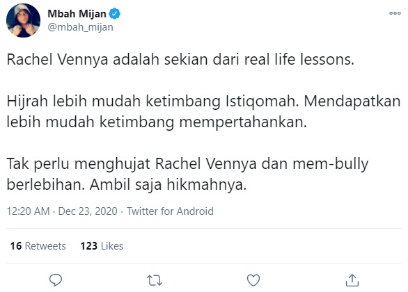 Ikut Tanggapi Soal Kabar Rachel Vennya Lepas Hijab, Mbah Mijan Sampaikan Pesan ke Netizen