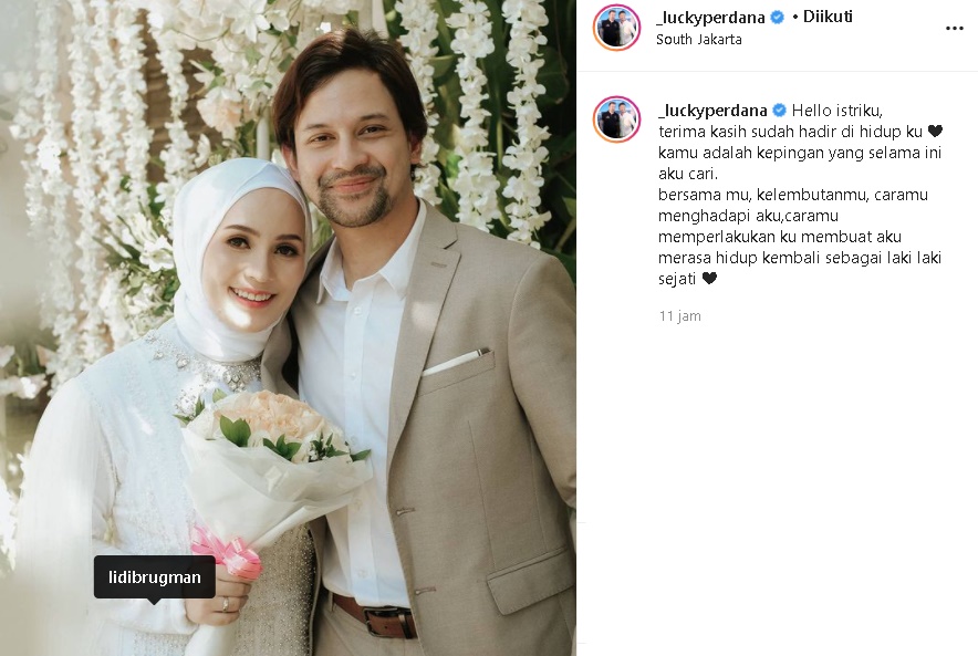 Lucky Perdana Pajang Foto Pernikahan dengan Lidi Brugman: Kamu Kepingan Yang Selama Ini Aku Cari