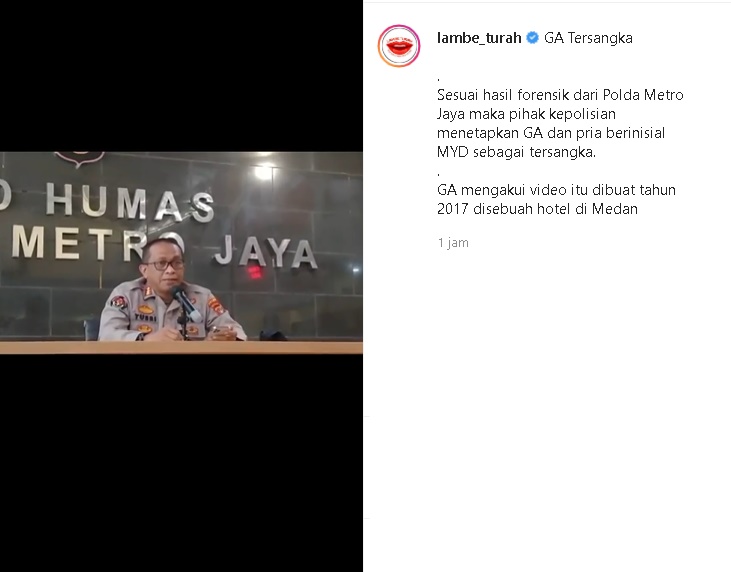 Selain Gisel, Pemeran Pria Berinisial MYD di Video Syur Juga Jadi Tersangka