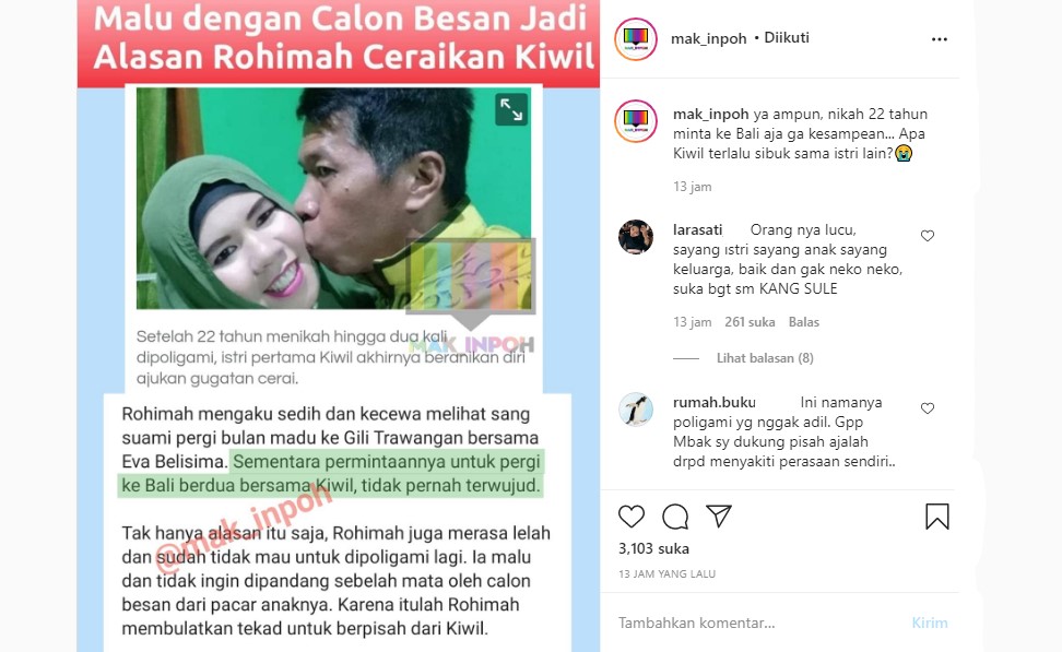 Alasan Rohimah Ceraikan Kiwil