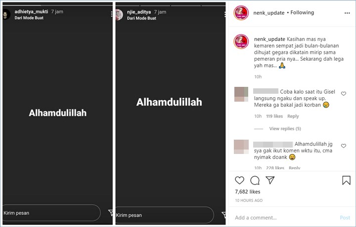 adhietya mukti dan sang istri langsung mengucapkan rasa syukur lantaran terbukti tidak bersalah atas tersebarnya video syur gisella anastasia di media sosial