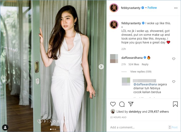 daffa wardhana kembali mengomentari potret yang diunggah febby rastanty melalui akun instagram pribadinya