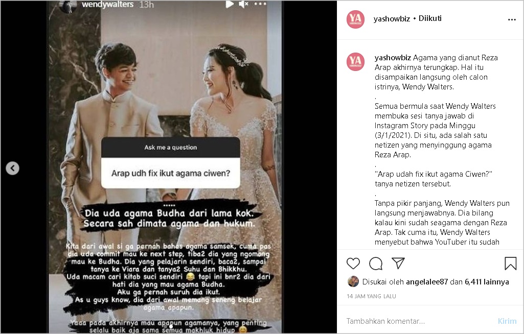 Wendy Walters Ceritakan Proses dan Perjalanan Reza Arap Sebelum Putuskan Anut Agama Buddha