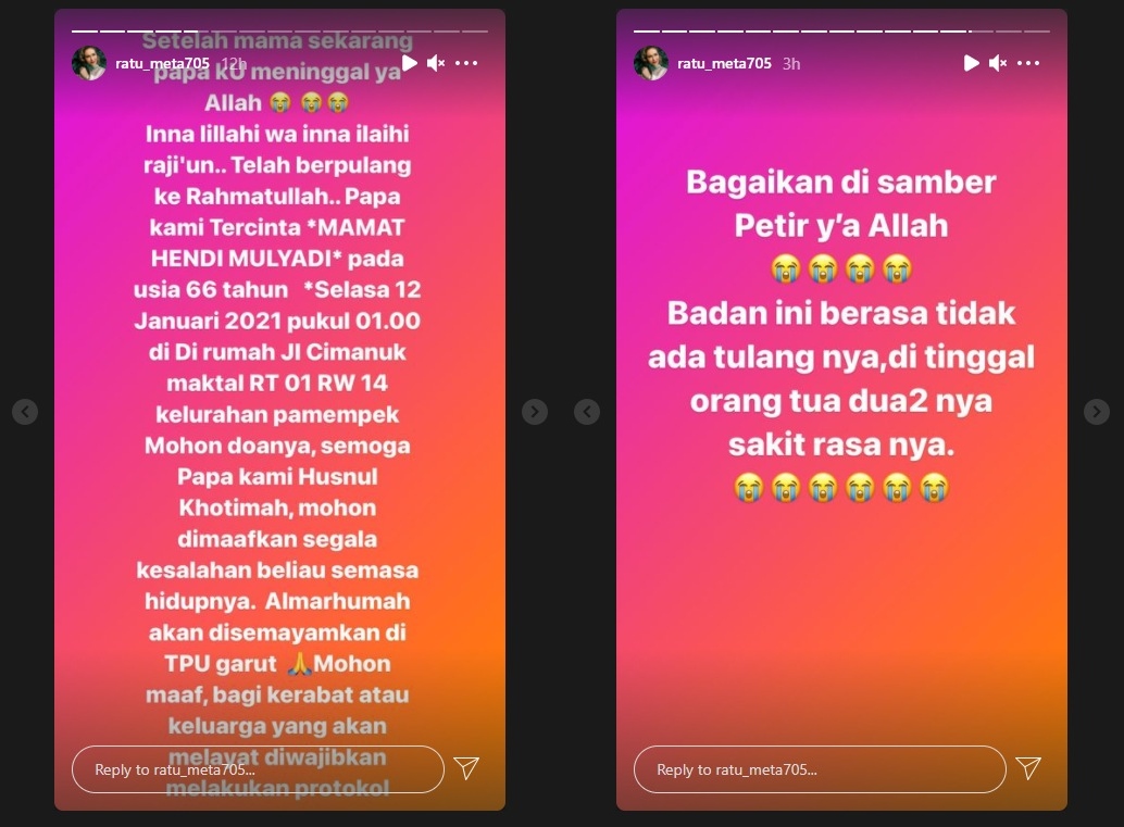 Bak Disambar Petir, Ayah Ratu Meta Meninggal Dunia Selang 2 Hari Kepergian Sang Ibunda