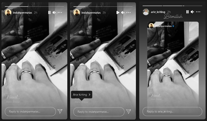 Indah Permatasari Pamer Foto Cincin dan Buku Nikah Usai Menikah dengan Arie Kriting: Final