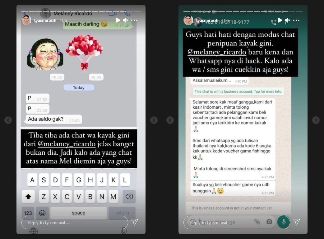 Nomor WA Melaney Ricardo Sempat Kena Hack, Tyas Mirasih Beber Modus Pelaku