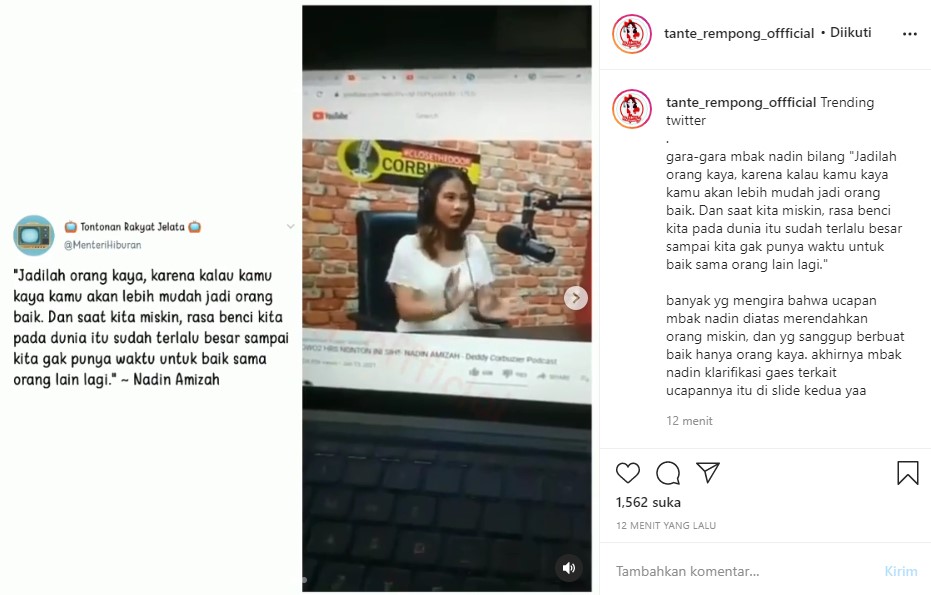 Trending Twitter, Nadin Amizah Dituduh Hina Orang Miskin Karena Ucapannya di Podcast Deddy Corbuzier