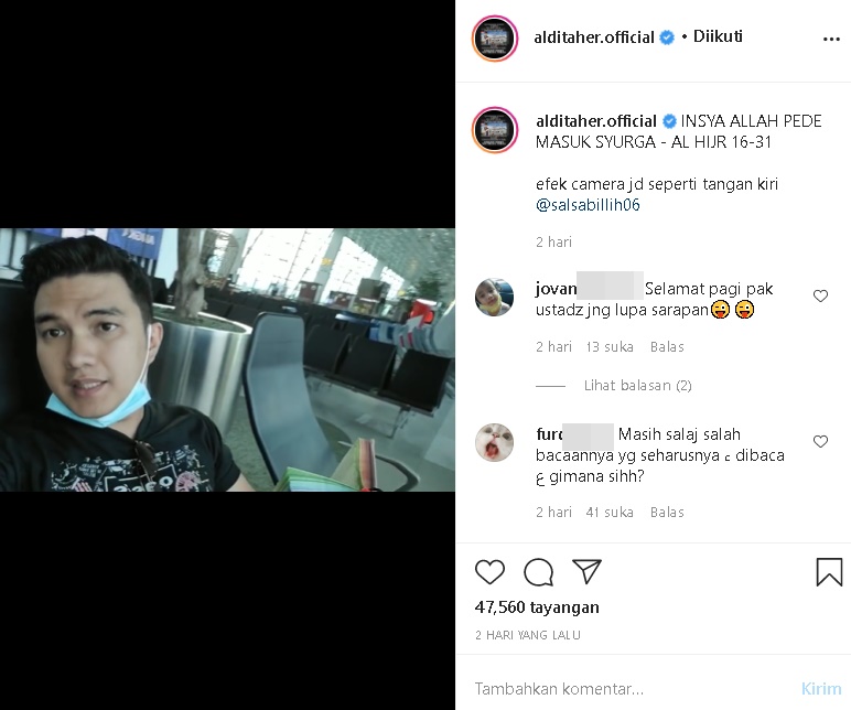 Unggah Video Ngaji, Aldi Taher Percaya Diri Bakal Masuk Surga Justru Tuai Teguran Netizen