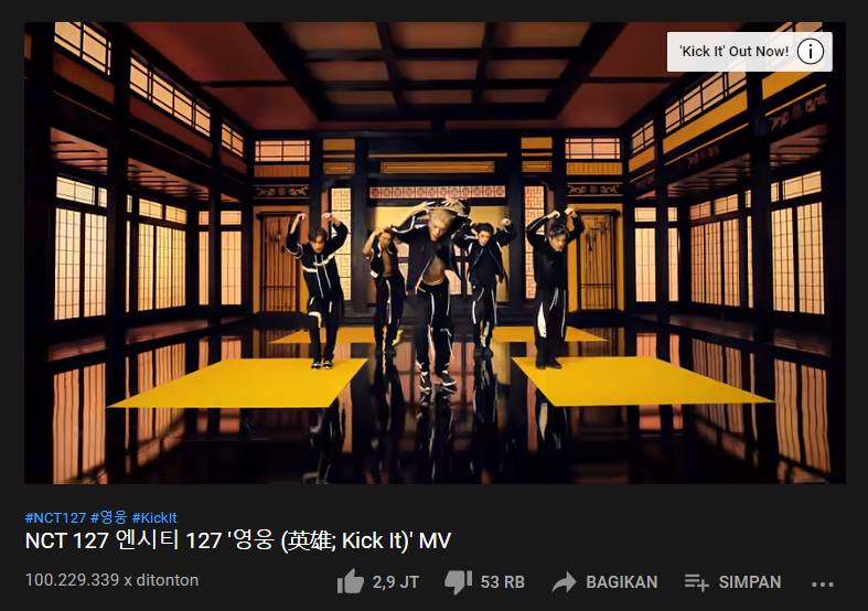 nct 127 berhasil memecahkan rekor pribadi lantaran mendapatkan 100 juta penonton untuk music video kick it. dipastikan menjadi mv tercepat nct 127 yang mendapatkan rekor tersebut