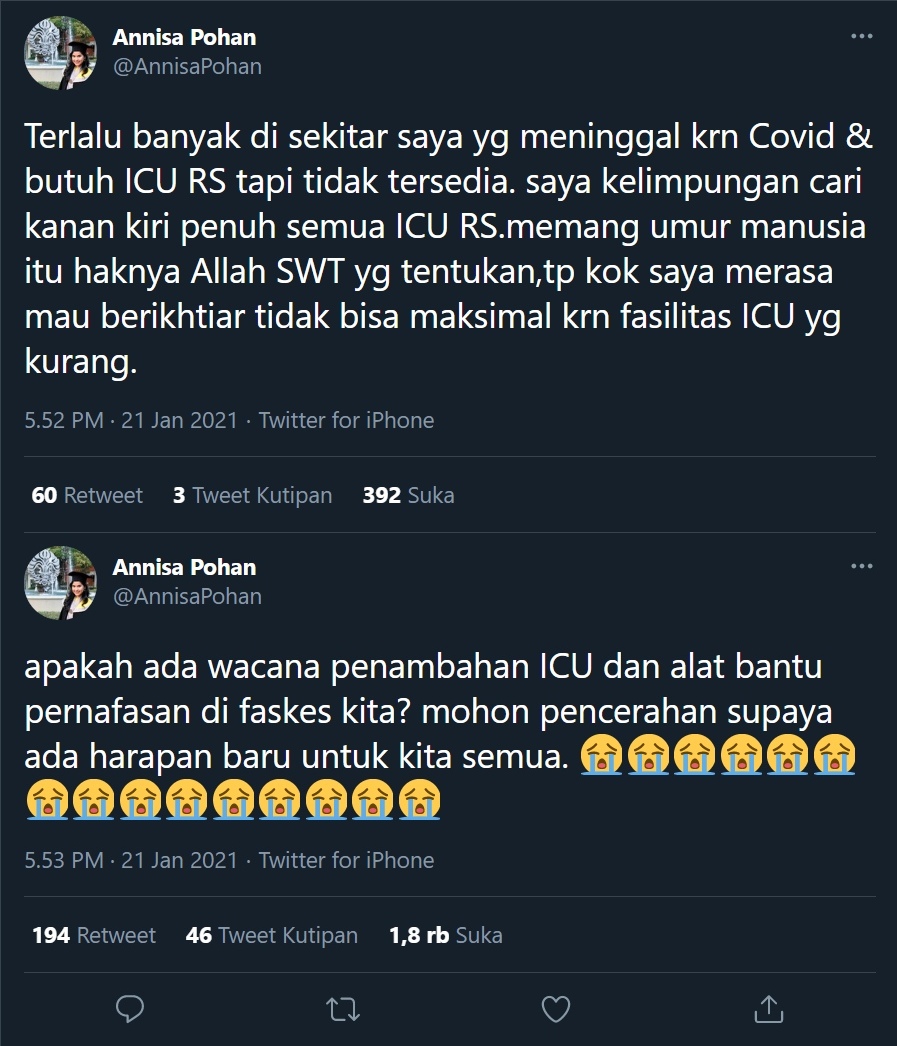 Akui Kelimpungan Cari Kamar ICU di RS, Annisa Pohan \'Nangis\': Banyak di Sekitar Saya yang Meninggal