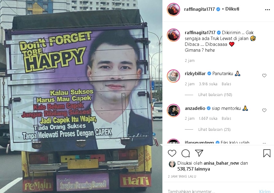 Reaksi Raffi Ahmad Tahu Wajahnya Terpampang di Belakang Truk, Kutipan Bijaknya Jadi Sorotan