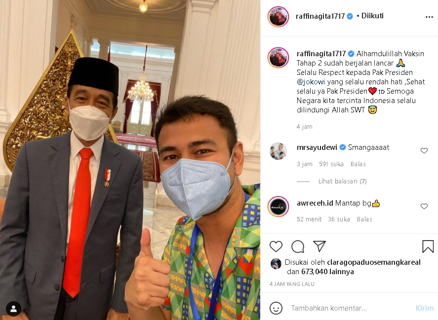 Raffi Ahmad Foto Bareng Presiden Jokowi Usai Divaksin Covid-19 Tahap 2, Ramai Diwanti-wanti Begini