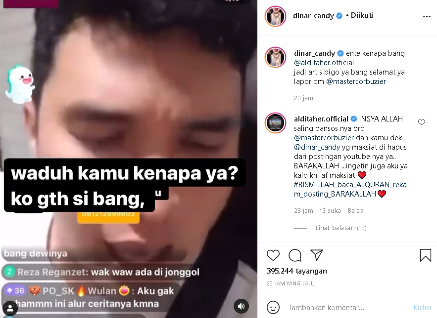 Usai ‘Sentil’ Dinnar Candy Hingga Deddy Corbuzier, Aldi Taher Minta Diingatkan Kalau Khilaf